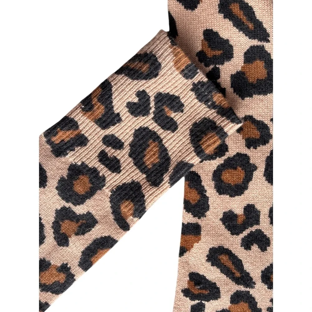 Cynthia Rowley 100% Cashmere Leopard‎ Print Crewneck Sweater Tan Brown Womens S